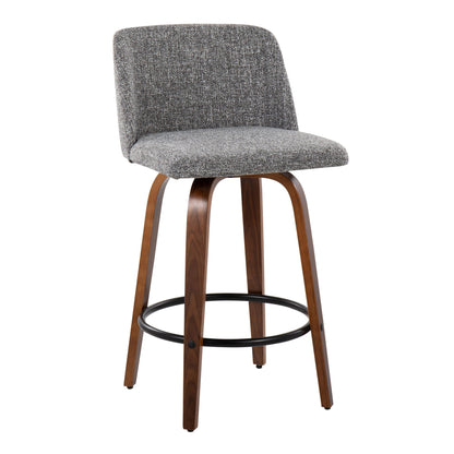 Toriano mid century modern counter stool gray textured fabric curved wood legs on Tampa Home & Garden Store