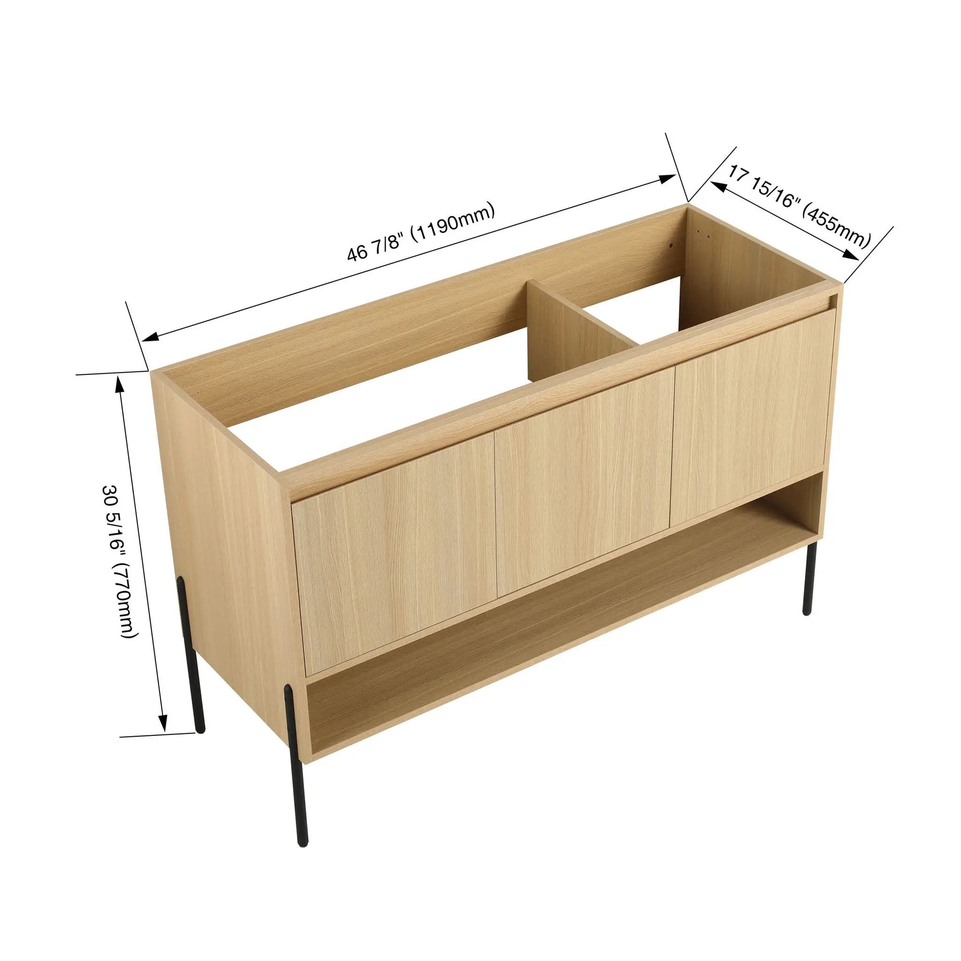 Freestanding bathroom vanity with soft close cabinet doors in light oak finish on Tampa Home & Garden Store