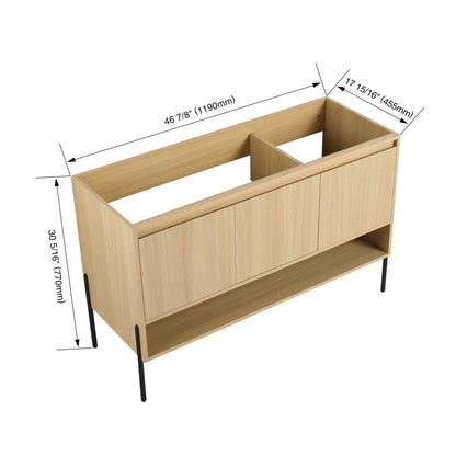 Freestanding bathroom vanity with soft close cabinet doors in light oak finish on Tampa Home & Garden Store