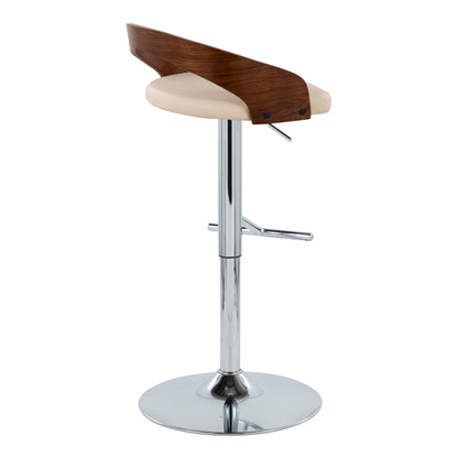Mid Century Modern beige barstool with wood back, cushioned seat, adjustable height, swivel on Tampa Home & Garden Store