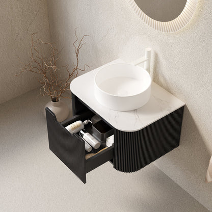 DINA 24in bathroom vanity and sink with curved-edge black striped cabinet white marble on Tampa Home & Garden Store