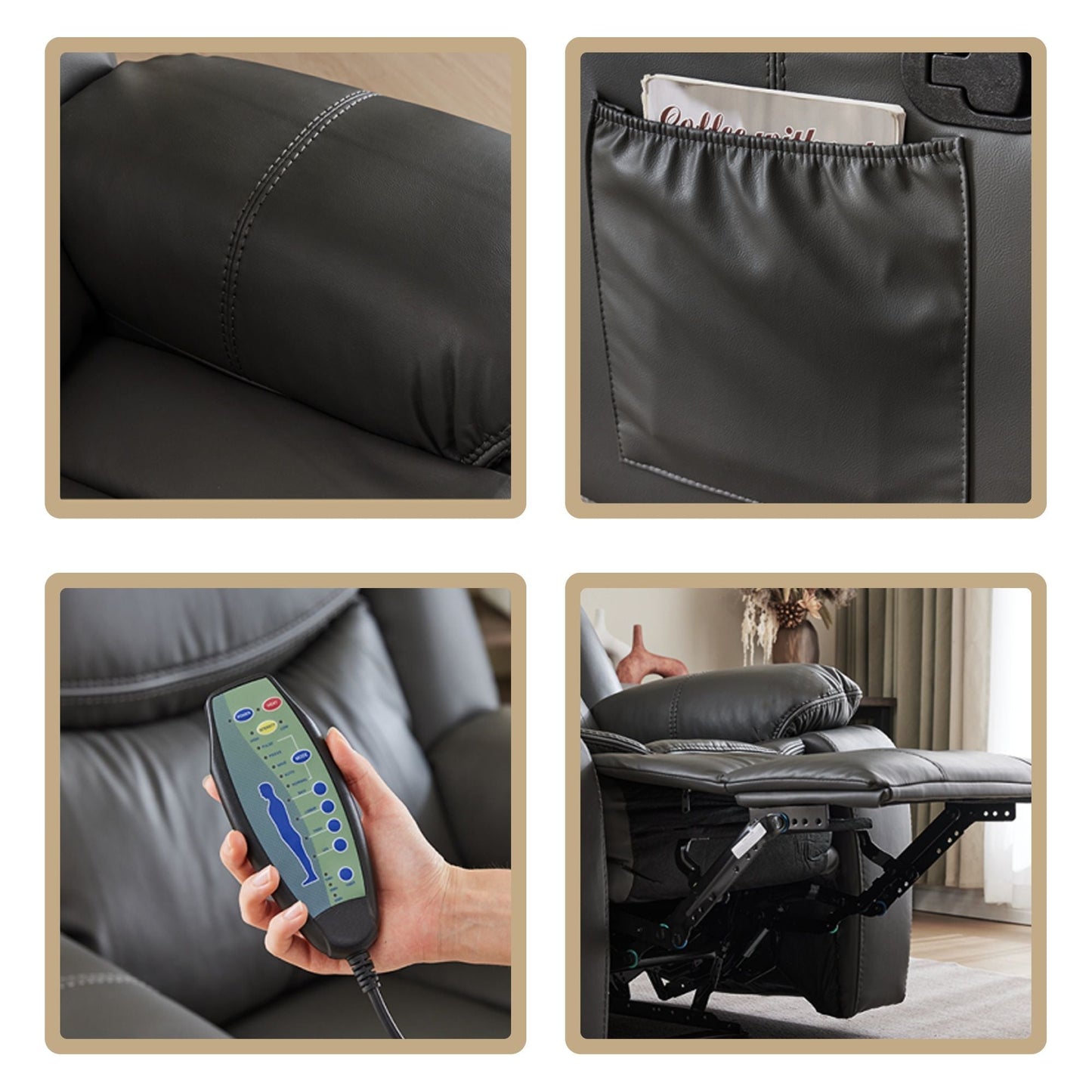 Gray Heating and Vibration Recliner Chair