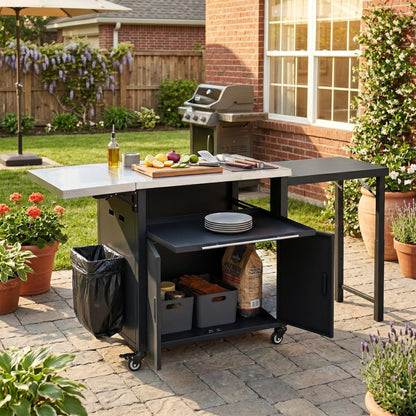 Foldable Outdoor Grill Cart and Prep Table