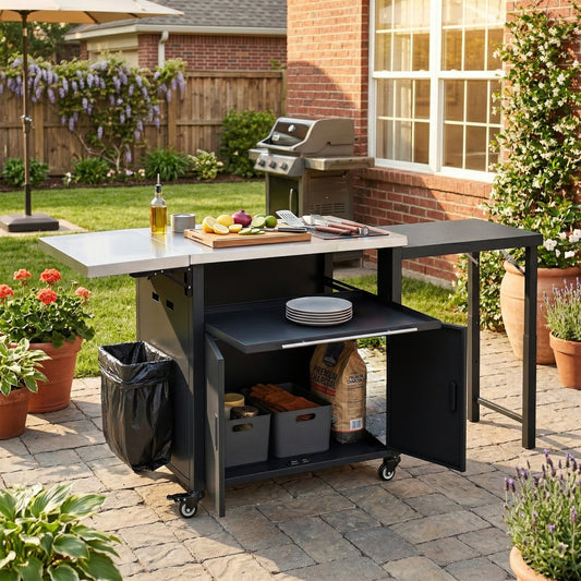 Foldable Outdoor Grill Cart and Prep Table