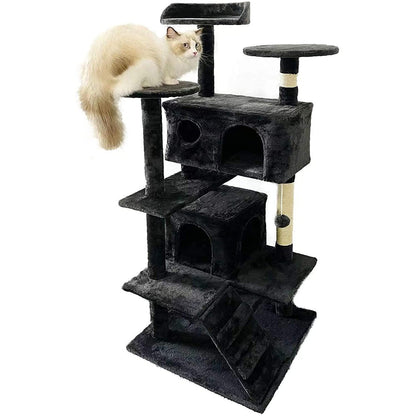 Cat tree with multiple platforms, black plush finish and sisal posts on Tampa Home & Garden Store