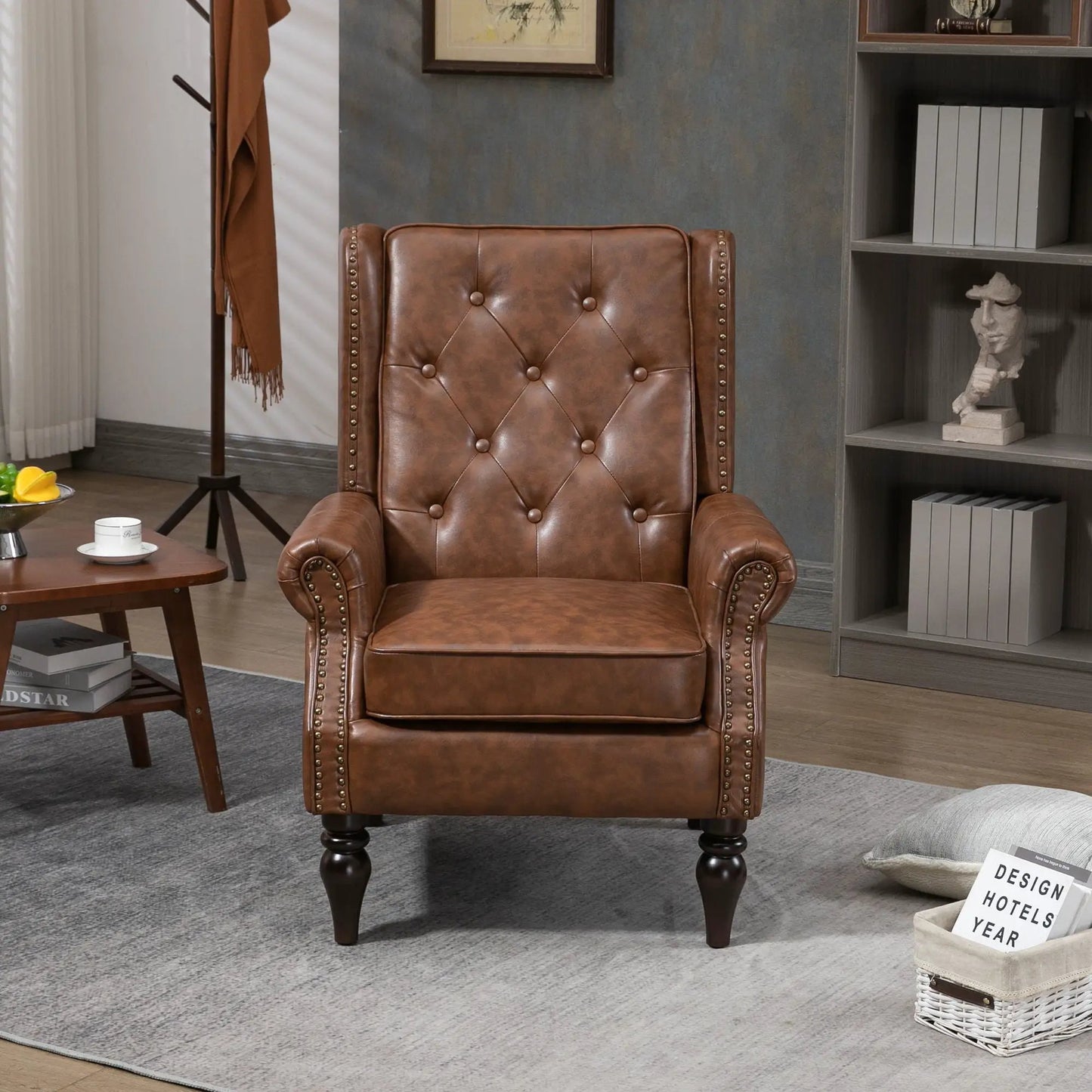 Modern Accent Armchair with Sturdy Wood Legs
