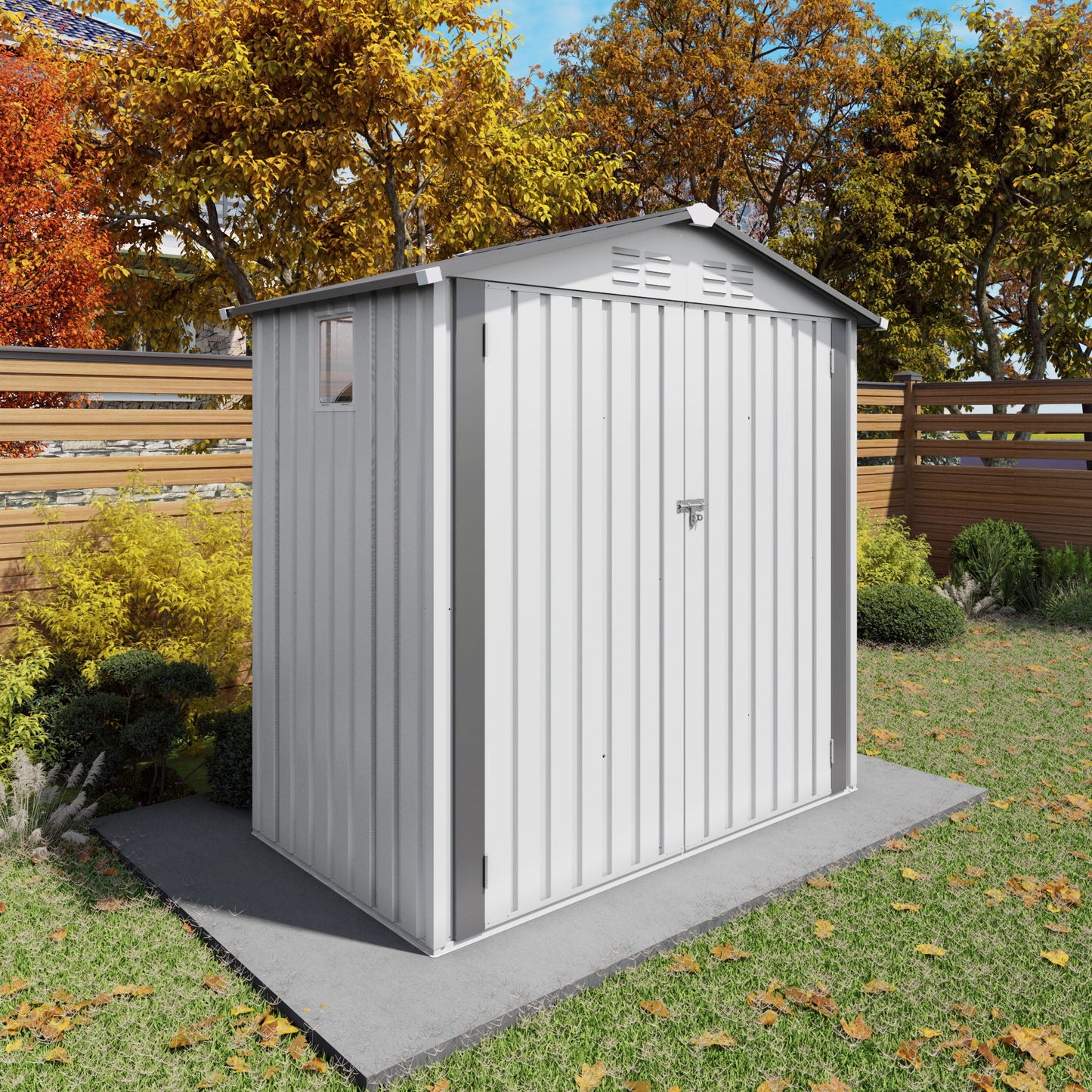 Garden Tool Shed metal storage gray with peaked roof and lockable door HouseOfZazla on Tampa Home & Garden Store