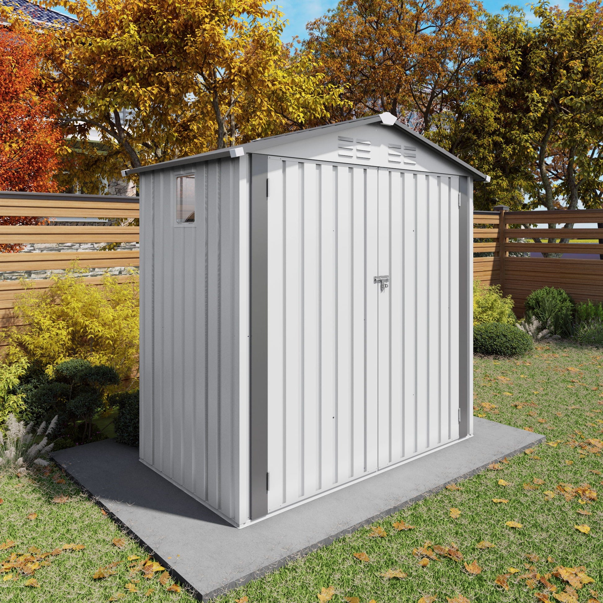 Garden Tool Shed metal storage gray with peaked roof and lockable door HouseOfZazla on Tampa Home & Garden Store