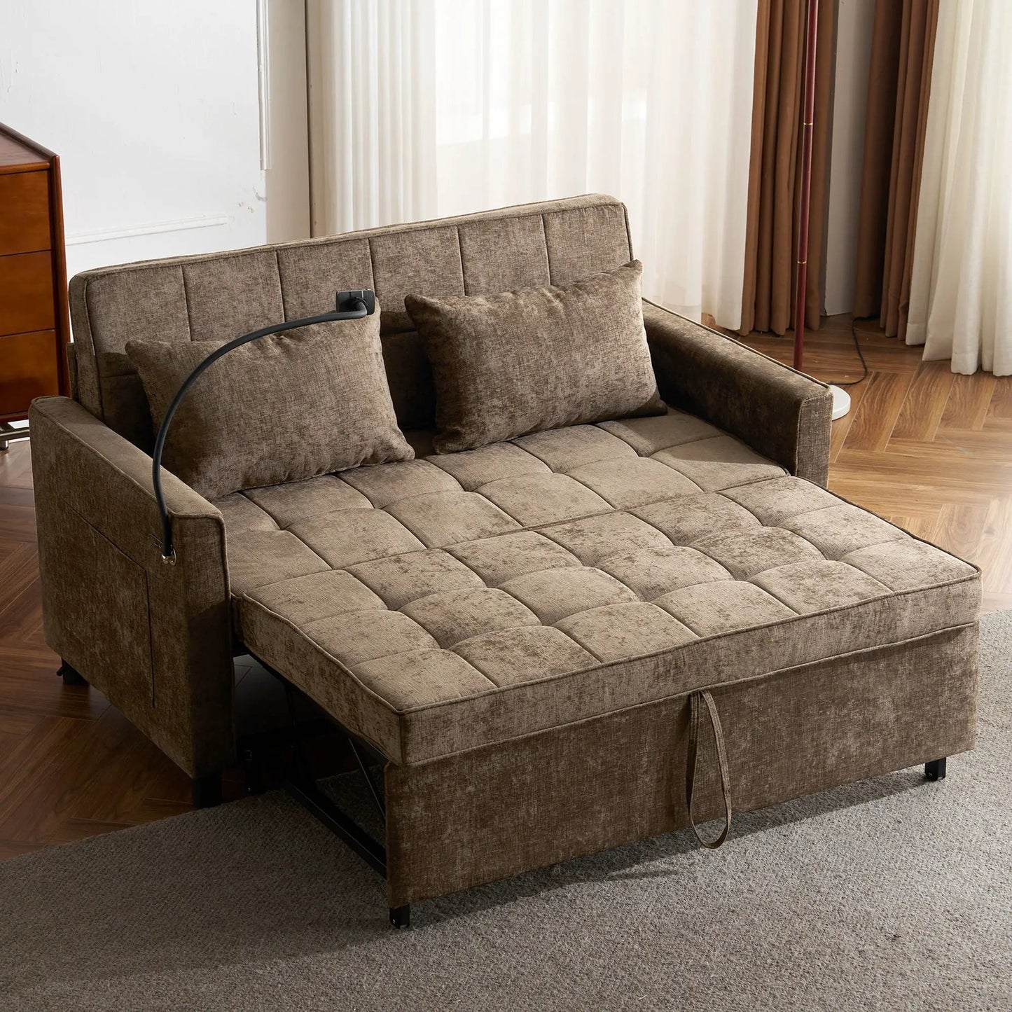 Brown textured sleeper loveseat with tufted cushions and USB ports by Unique Piece Furniture on Tampa Home & Garden Store