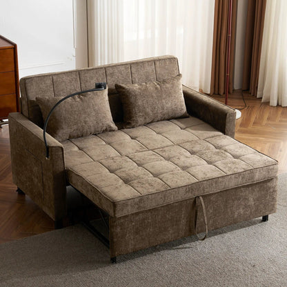 Brown textured sleeper loveseat with tufted cushions and USB ports by Unique Piece Furniture on Tampa Home & Garden Store