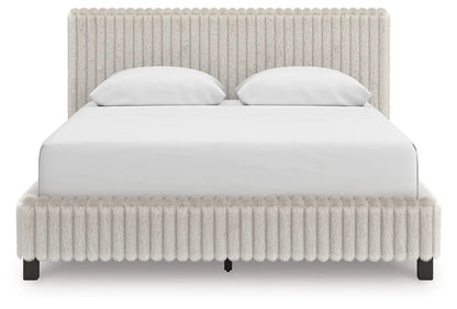 Zuraleus Upholstered Bed with cream fabric fringe base by Unique Piece Furniture on Tampa Home & Garden Store