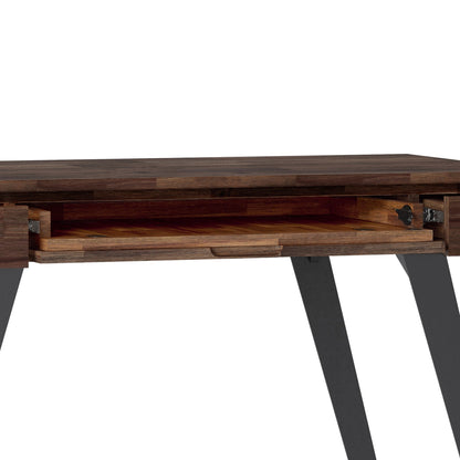 Handcrafted acacia desk with drawer storage in rich brown wood and black angled legs on Tampa Home & Garden Store