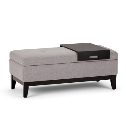 Oregon Contemporary Storage Ottoman Bench With Tray in gray fabric on black base with legs on Tampa Home & Garden Store
