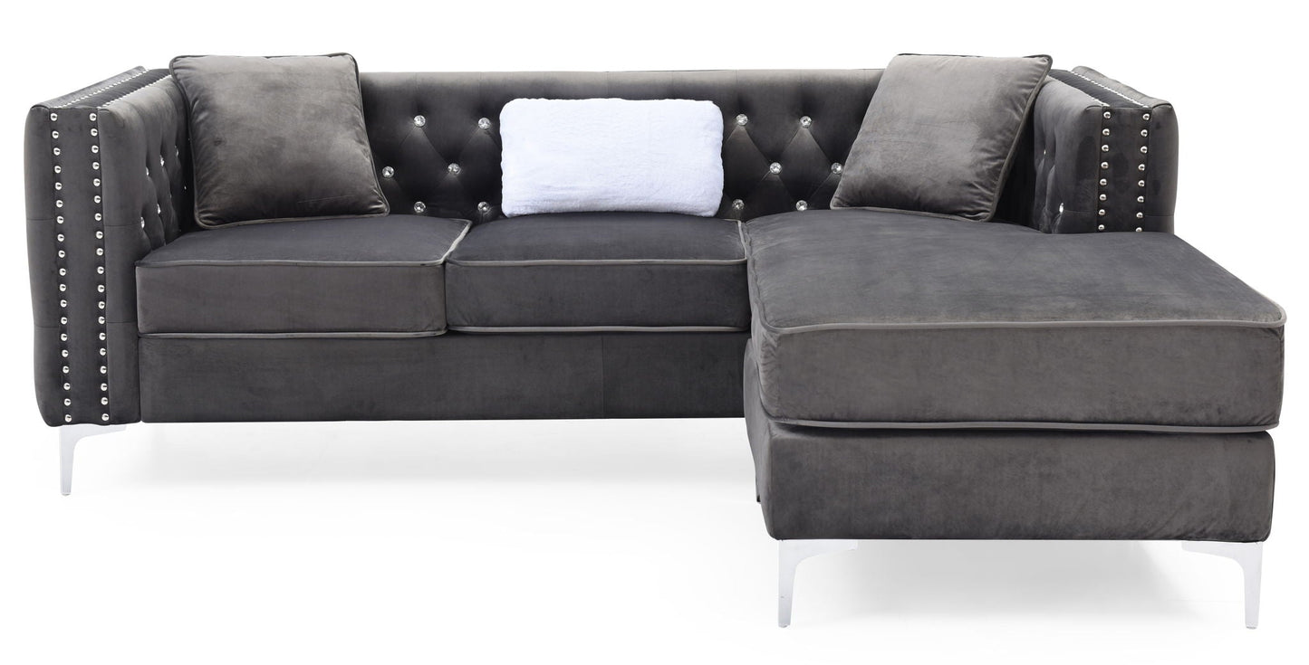 Paige Sofa Chaise and Elegant Tufted Steel Legs