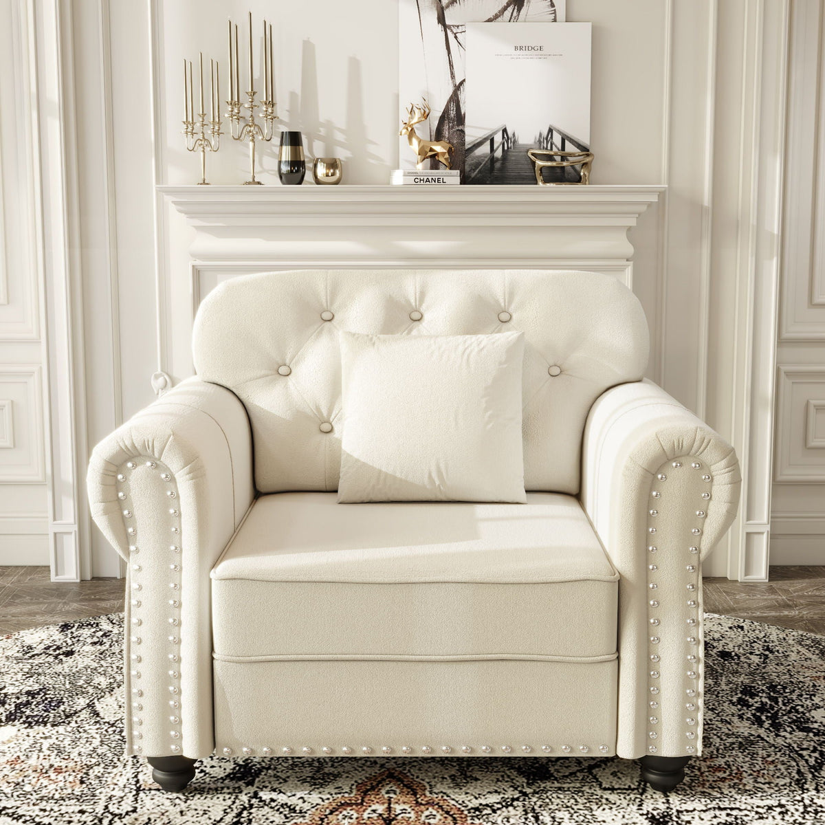 Sofa with nailhead trim and rolled armrests