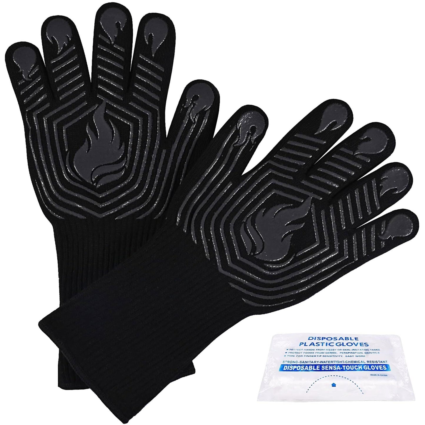 BBQ gloves 1472°F heat resistant fireproof oven mitts black with textured grip lines on Tampa Home & Garden Store
