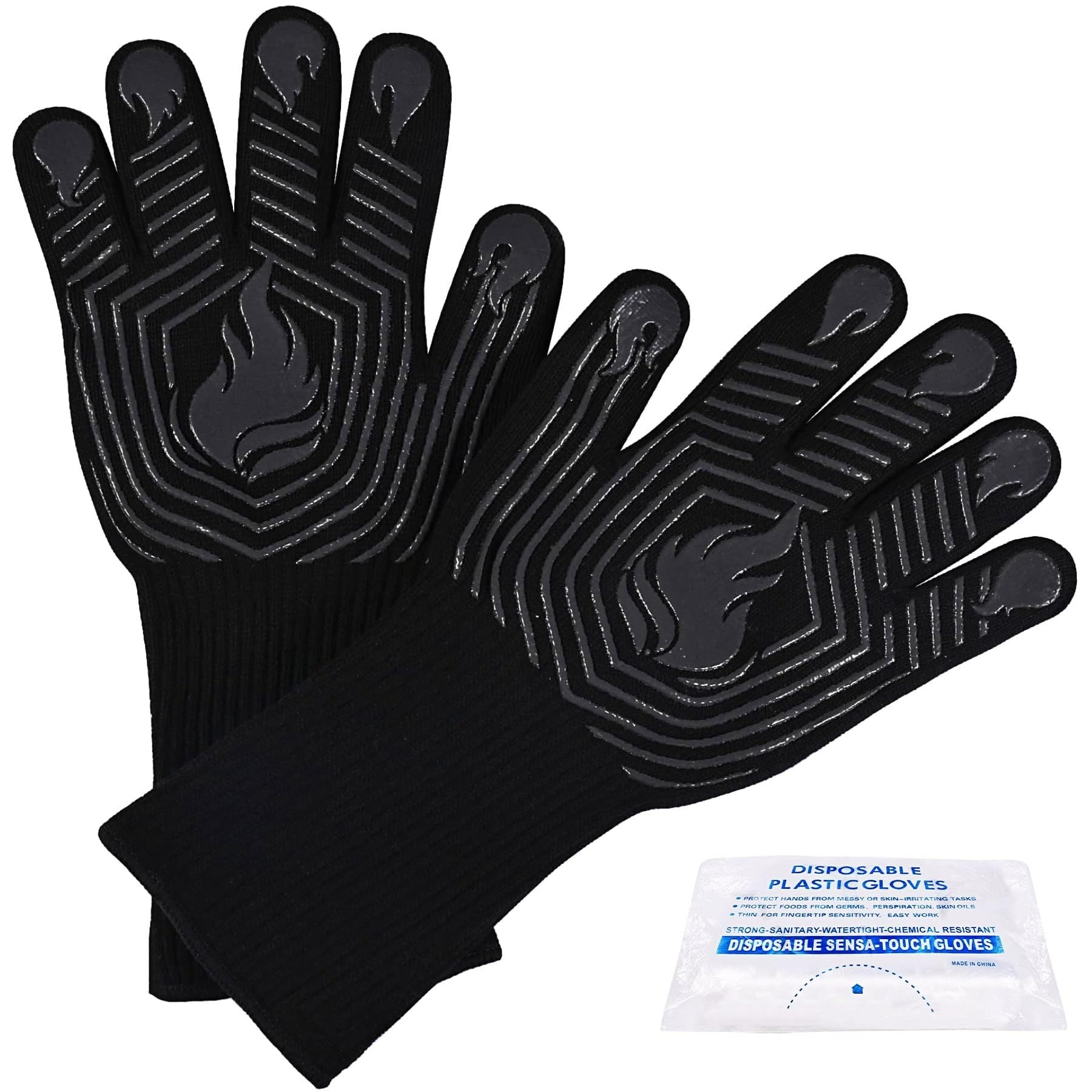 BBQ gloves 1472°F heat resistant fireproof oven mitts black with textured grip lines on Tampa Home & Garden Store
