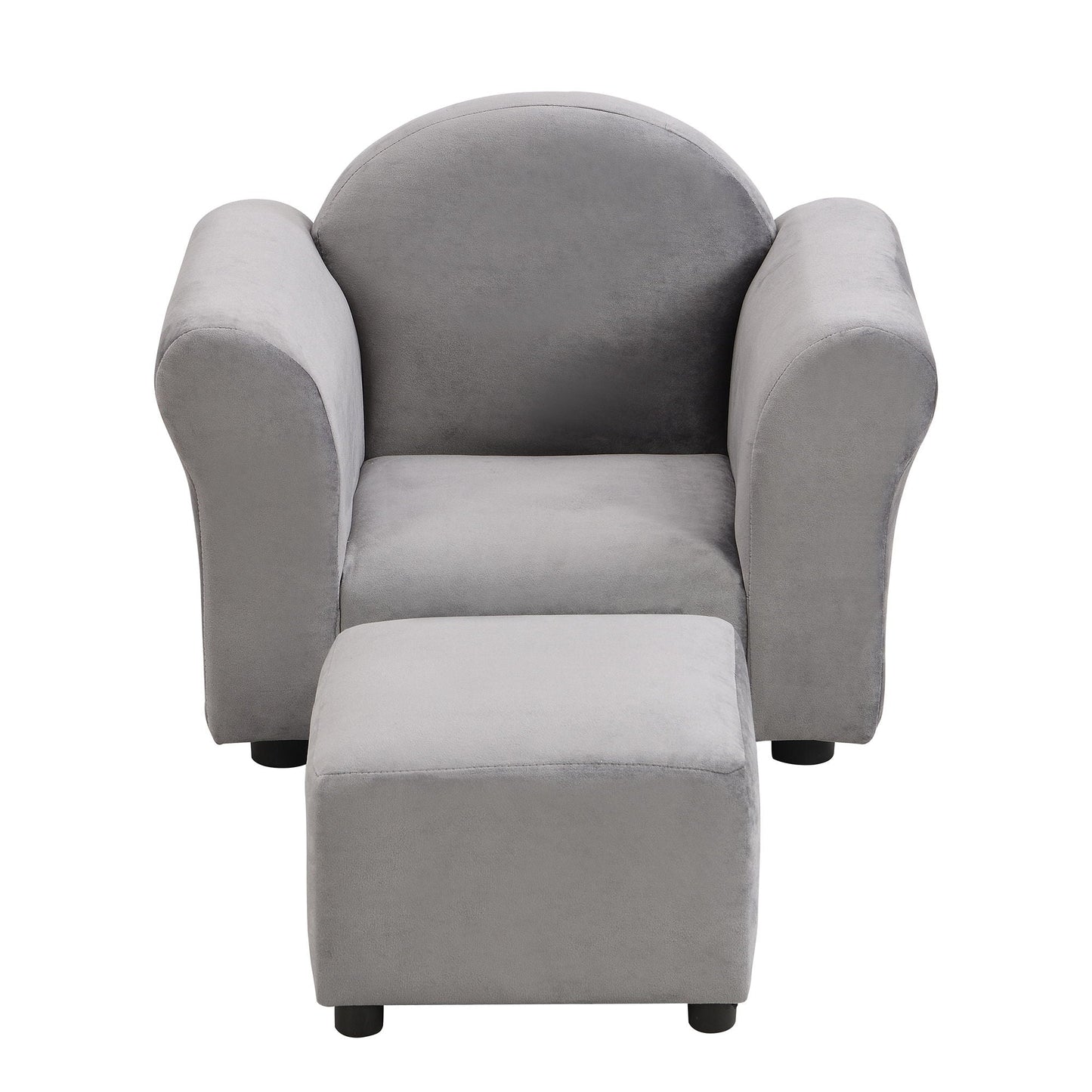 Kids Gray Upholstered Recliner Chair and Ottoman