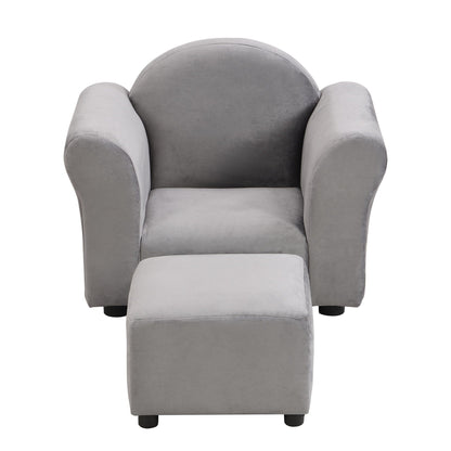 Kids Gray Upholstered Recliner Chair and Ottoman