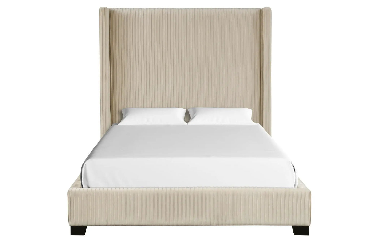 Upholstered bed space-saving beige headboard with white bedding by Unique Piece Furniture on Tampa Home & Garden Store