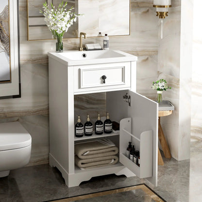 Elegant Vanity With Ceramic Sink and Shelf