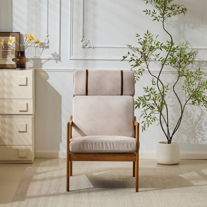 Mid Century Modern Accent Armchair in beige fabric with wooden legs by HouseOfZazla on Tampa Home & Garden Store