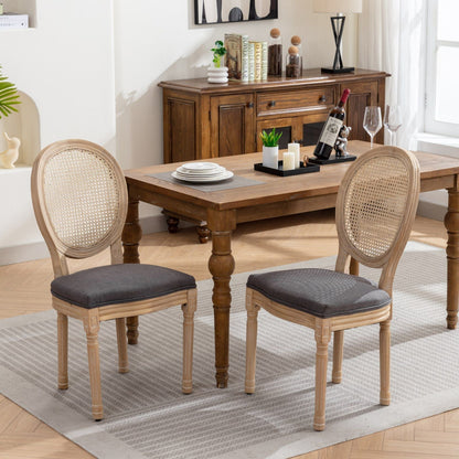 French style solid wood dining chair set with rattan back and gray cushions, 4 chairs on Tampa Home & Garden Store
