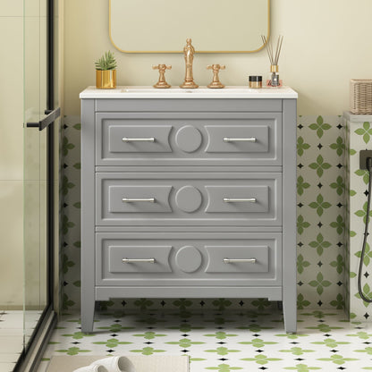 Retro bathroom vanity with sink, free-standing, dark gray with 3 soft-close drawers on Tampa Home & Garden Store