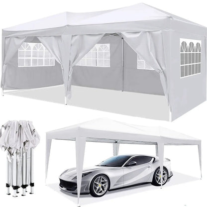 Ez Pop Up Canopy 10x20 white party tent with 6 removable sidewalls carry bag and weight bags on Tampa Home & Garden Store