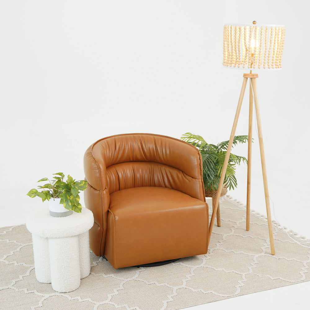 Walden Stylish Swivel Chair with Integrated Armrests in caramel leather, modern armchair on Tampa Home & Garden Store