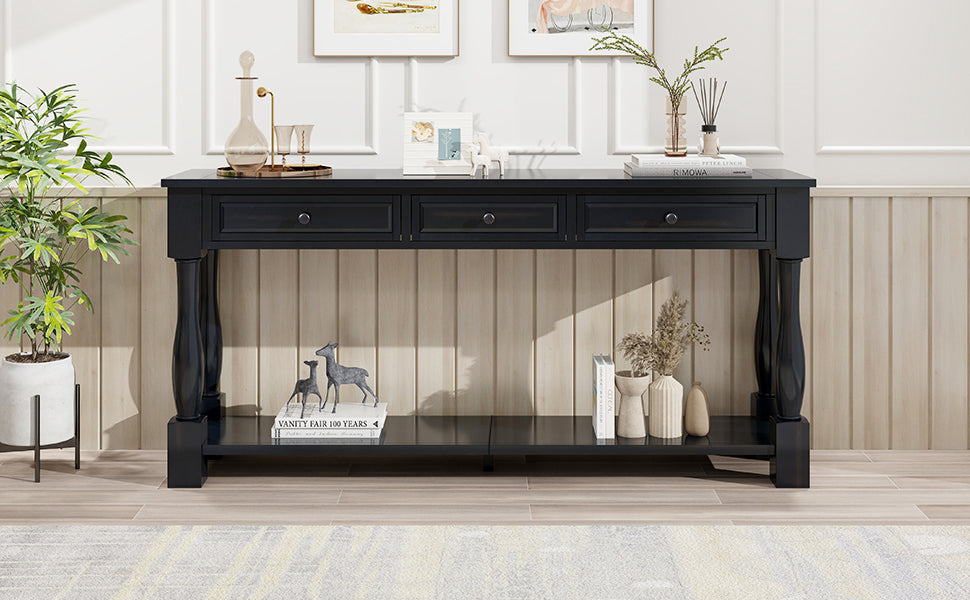 TREXM 63-inch black console table with 3 drawers and lower shelf by HouseOfZazla on Tampa Home & Garden Store