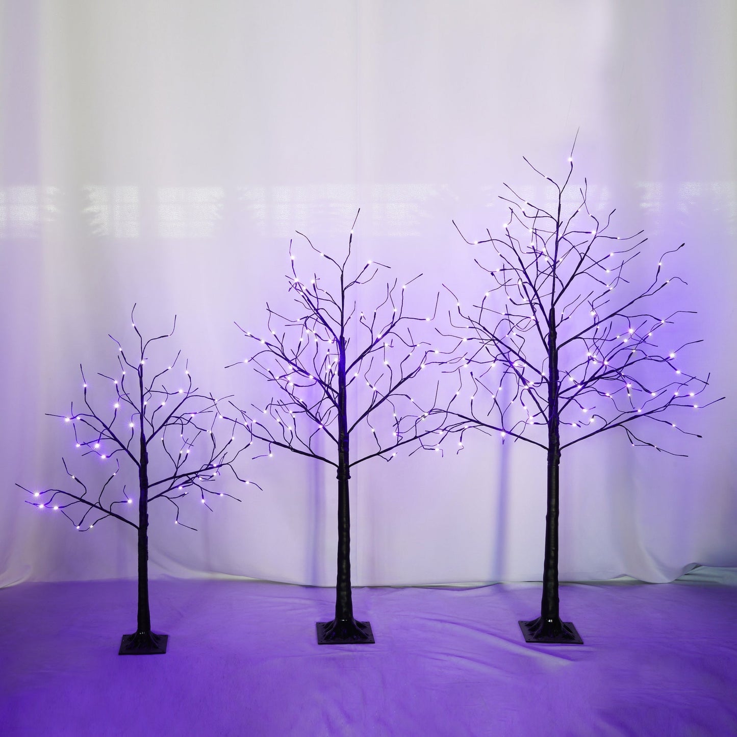 3 Pc Illuminated Halloween Tree with Purple LED Glow, three twig trees lit with purple LEDs on Tampa Home & Garden Store