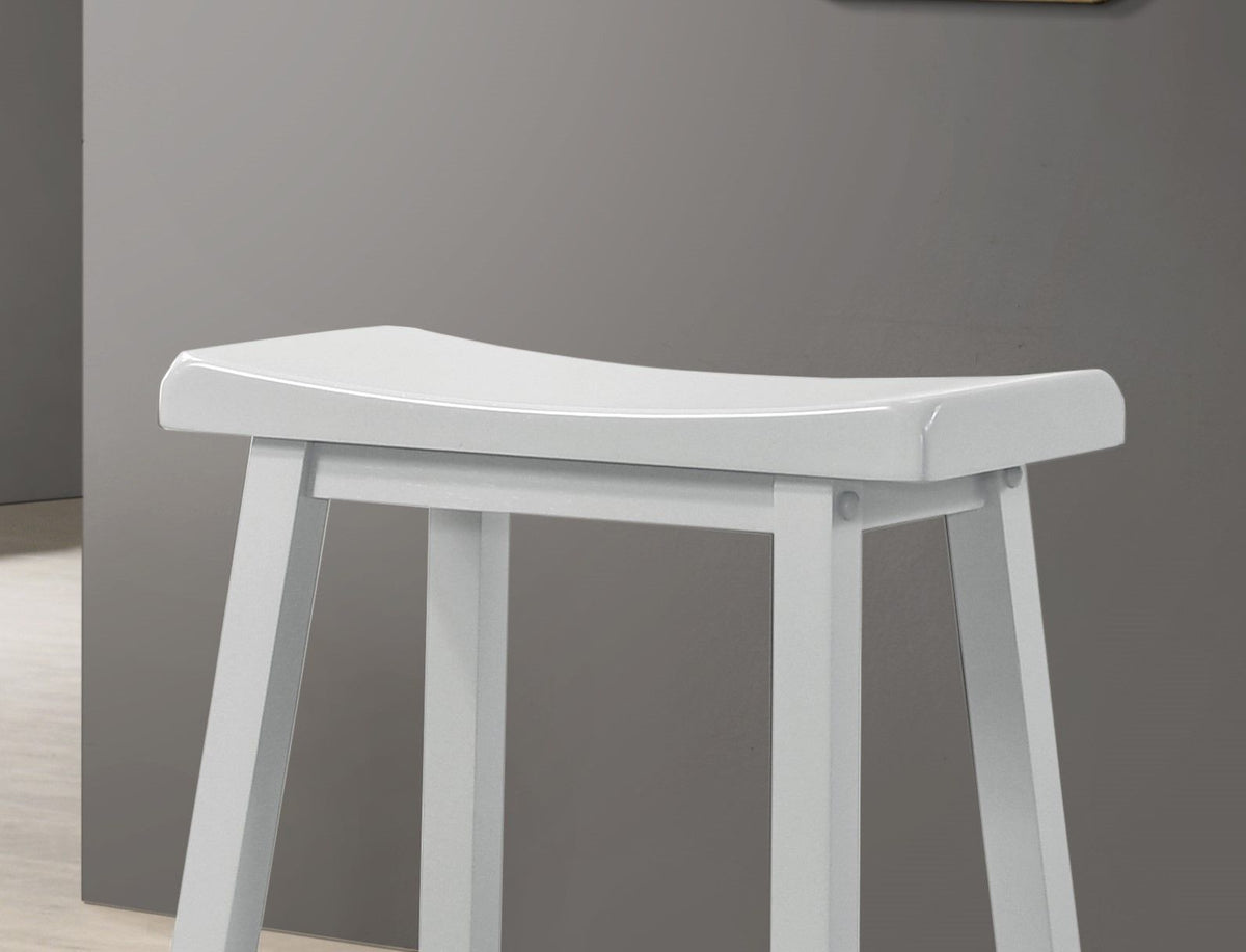 White curved-seat counter-height stool with rectangular legs from a small-space dining set on Tampa Home & Garden Store