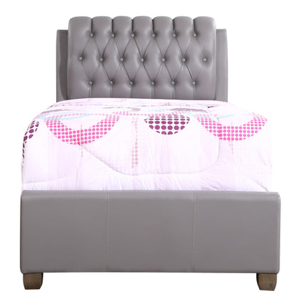 Tufted Upholstered Bed headboard in gray faux leather with button tufting by HouseOfZazla on Tampa Home & Garden Store