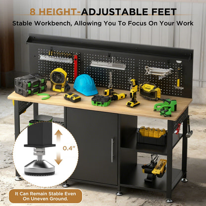 Workbench With Storage Cabinet And Pegboard - Black, HouseOfZazla brand, metal frame on Tampa Home & Garden Store