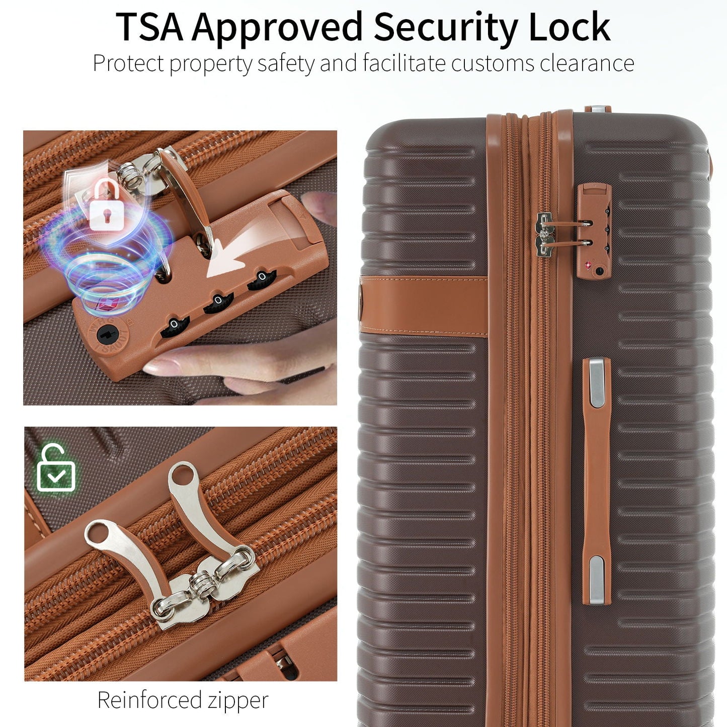 4 Piece Luggage Set by HouseOfZazla: brown hard-shell expandable with reinforced zipper and cubes on Tampa Home & Garden Store