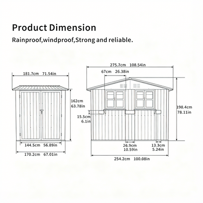 6x9 Outdoor Metal Storage Shed with Window Rack