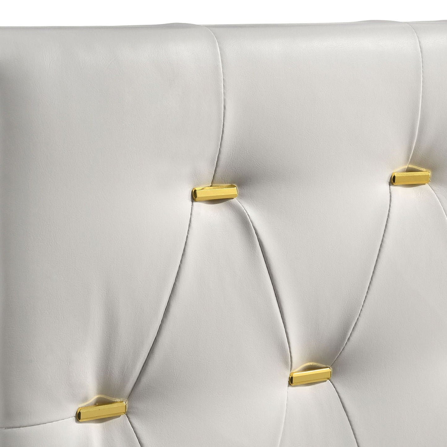 James - Panel Bed white upholstered bed with gold rectangular studs by HouseOfZazla on Tampa Home & Garden Store