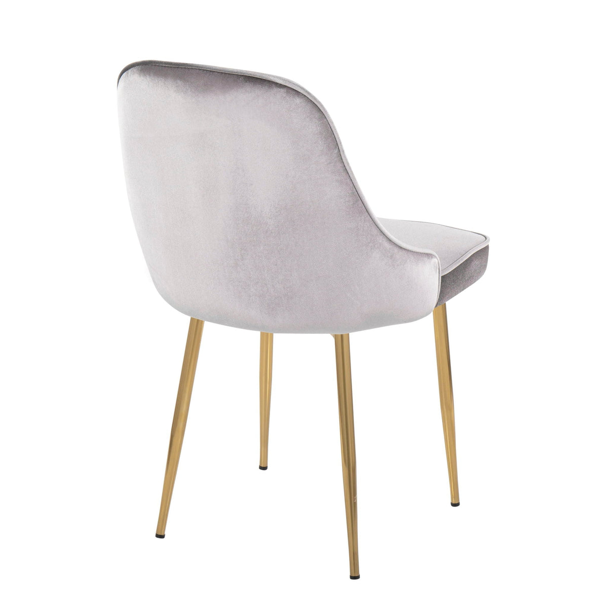 Contemporary glam dining chair pair in pearl-silver velvet; cushioned seat and gold legs on Tampa Home & Garden Store