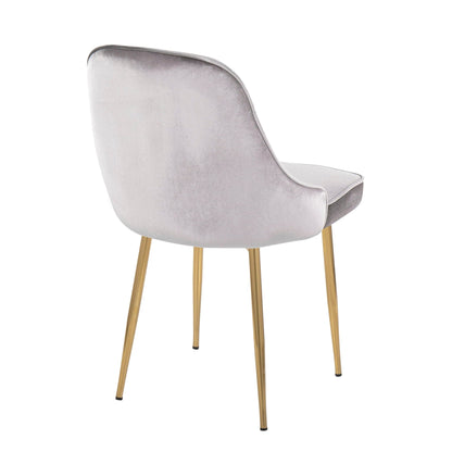 Contemporary glam dining chair pair in pearl-silver velvet; cushioned seat and gold legs on Tampa Home & Garden Store