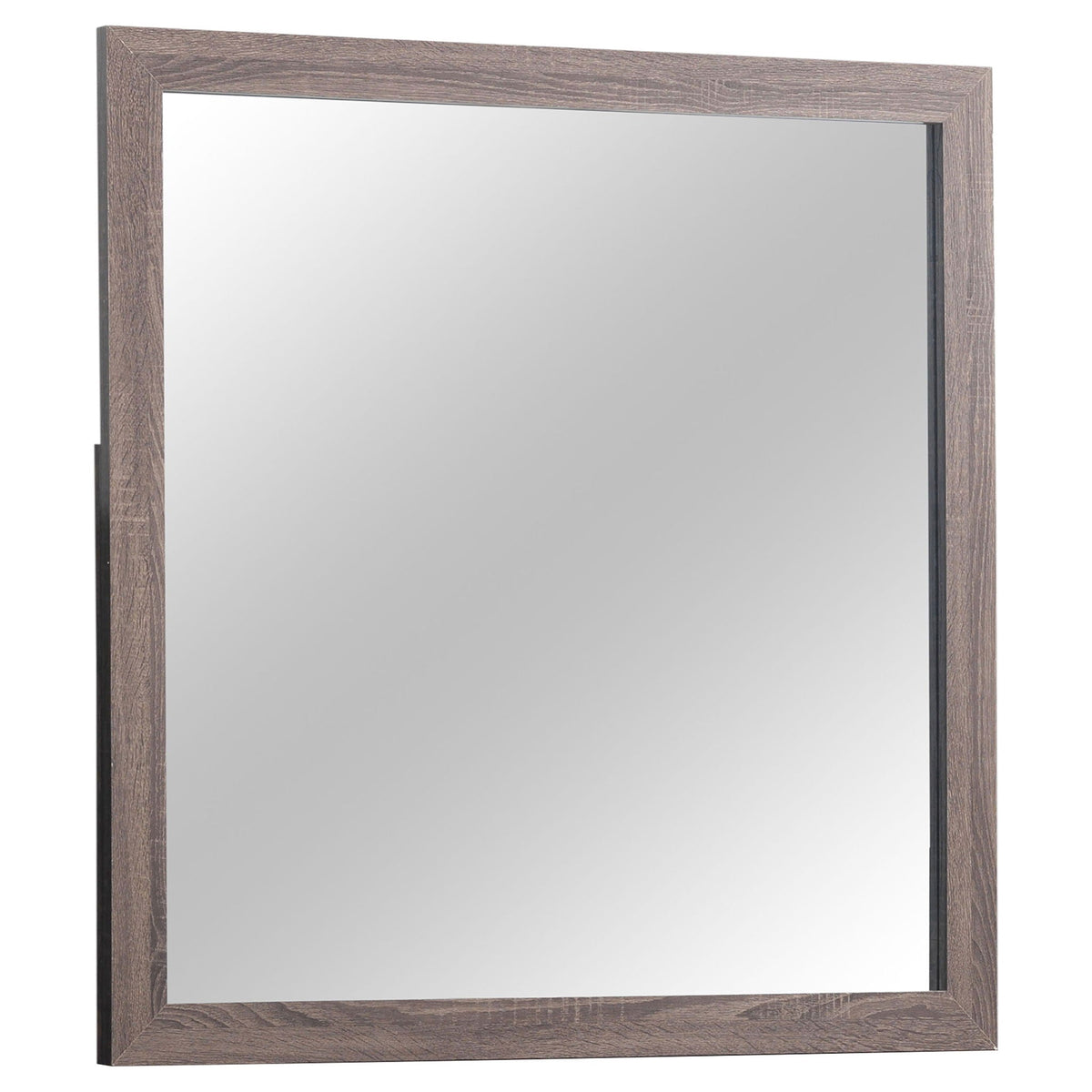 Geary woodgrain framed rectangular mirror for bedroom sets, brown frame with subtle texture on Tampa Home & Garden Store