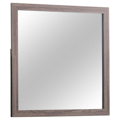 Geary woodgrain framed rectangular mirror for bedroom sets, brown frame with subtle texture on Tampa Home & Garden Store
