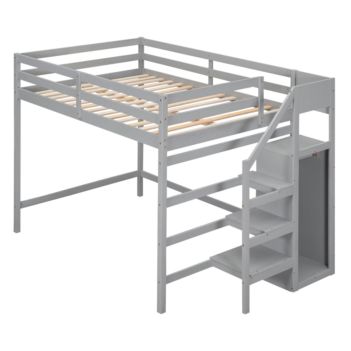Loft bed with built-in storage wardrobe and staircase in grey by HouseOfZazla on Tampa Home & Garden Store