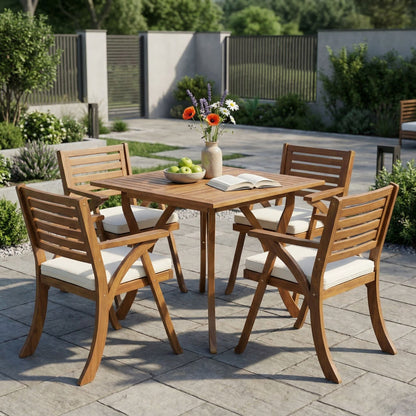 Hermosa Acacia 5 Piece Dining Set With Cushions