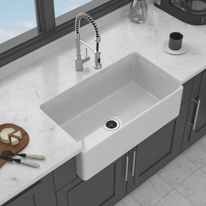 Apron-front white single-bowl kitchen sink with smooth and ribbed finishes by HouseOfZazla on Tampa Home & Garden Store
