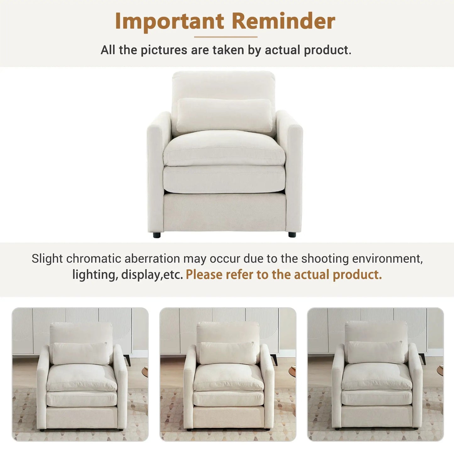 Cozy Upholstered Cushion Armchair for Living Room