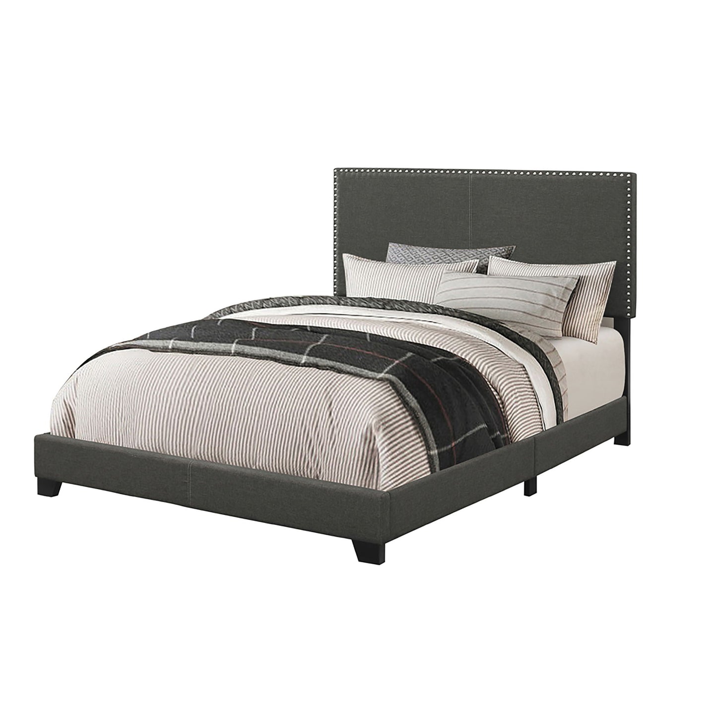 Queen Bed with Nailhead Trim Charcoal with dark legs HouseOfZazla on Tampa Home & Garden Store