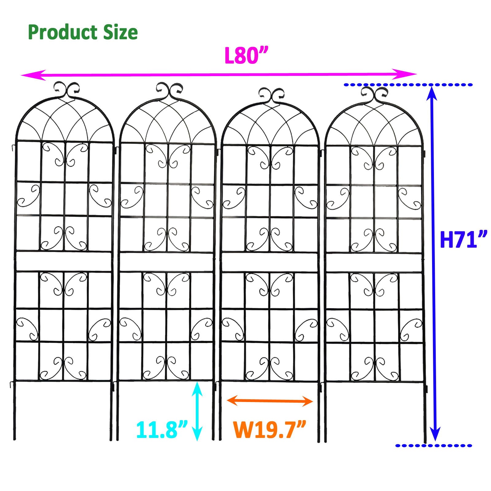 Metal rustproof garden trellis four-panel arched with scrollwork for climbing plants HouseOfZazla on Tampa Home & Garden Store