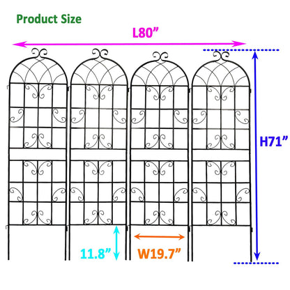 Metal rustproof garden trellis four-panel arched with scrollwork for climbing plants HouseOfZazla on Tampa Home & Garden Store