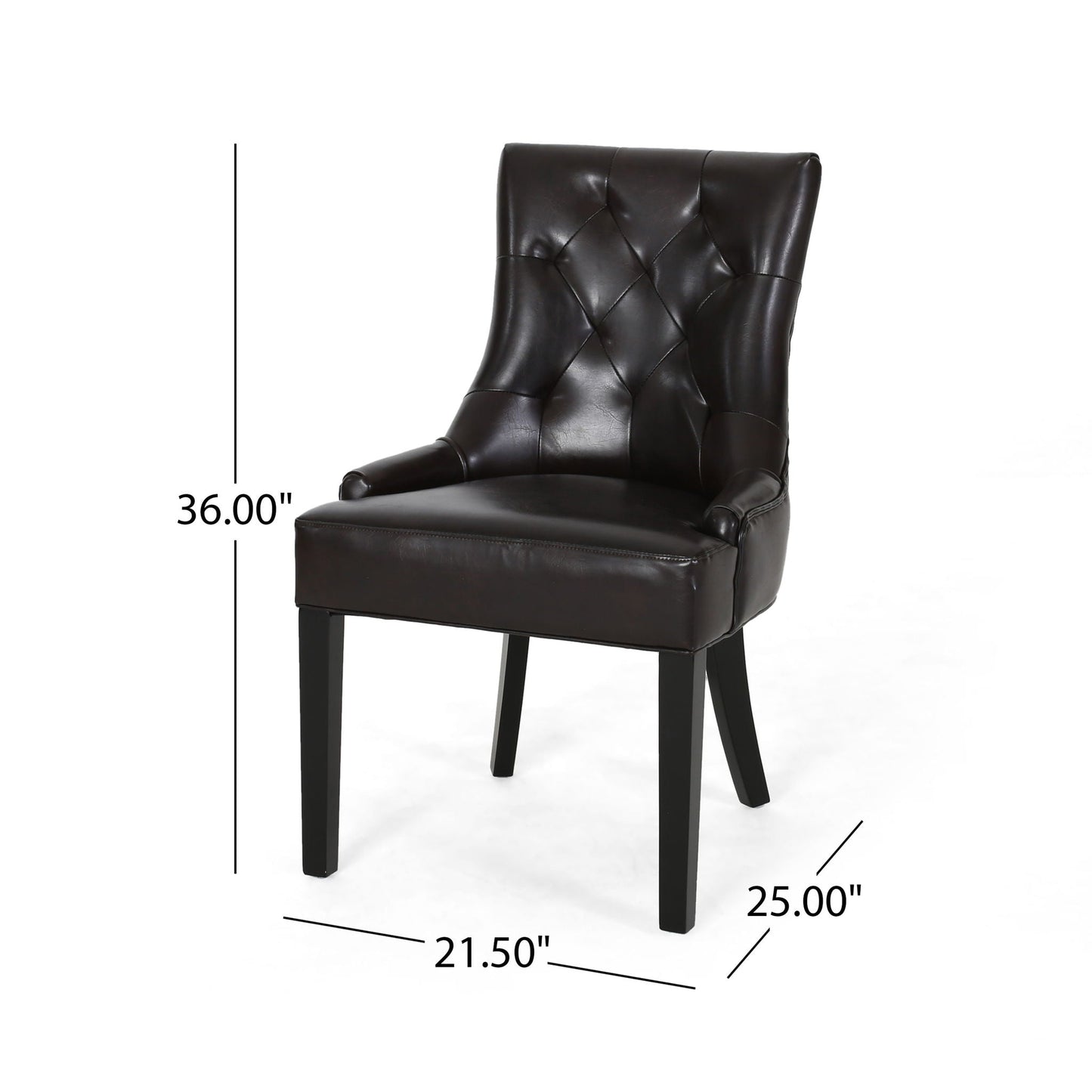Contemporary Cheney Dining Chair Set with tufted dark brown leather on Tampa Home & Garden Store